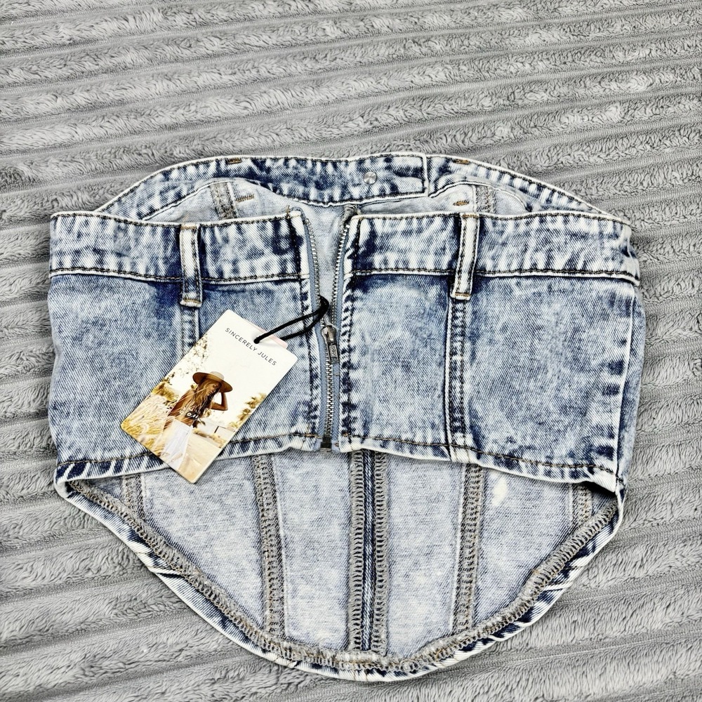Sincerely Jules NWT Women's Sleeveless Acid Wash Denim Crop‎ Top - Picture 9 of 9